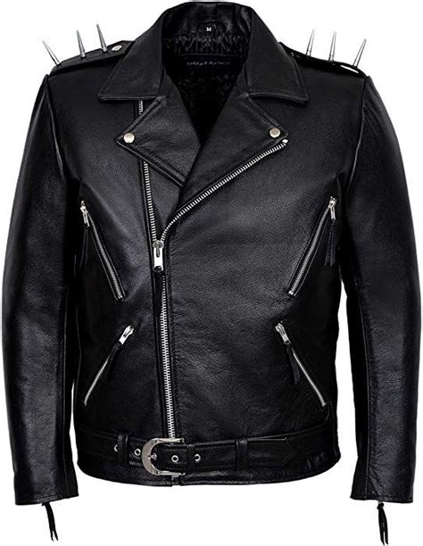 spiked ghost of vengeance replica jacket|Men's Black METAL SPIKES Brando Jacket Motorcycle Cowhide .